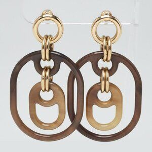 Hermes Brown Buffalo Horn Eurydice GM Earrings